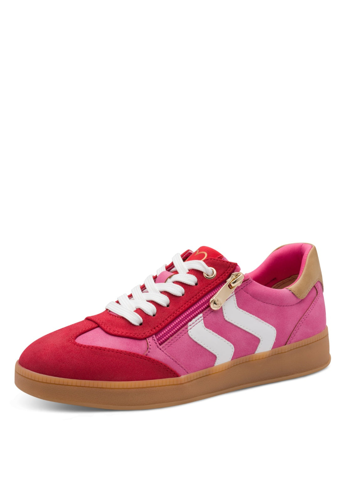 Marco Tozzi Two Side Stripe Zip Trainer - Pink Comb 3 Shaws Department Stores