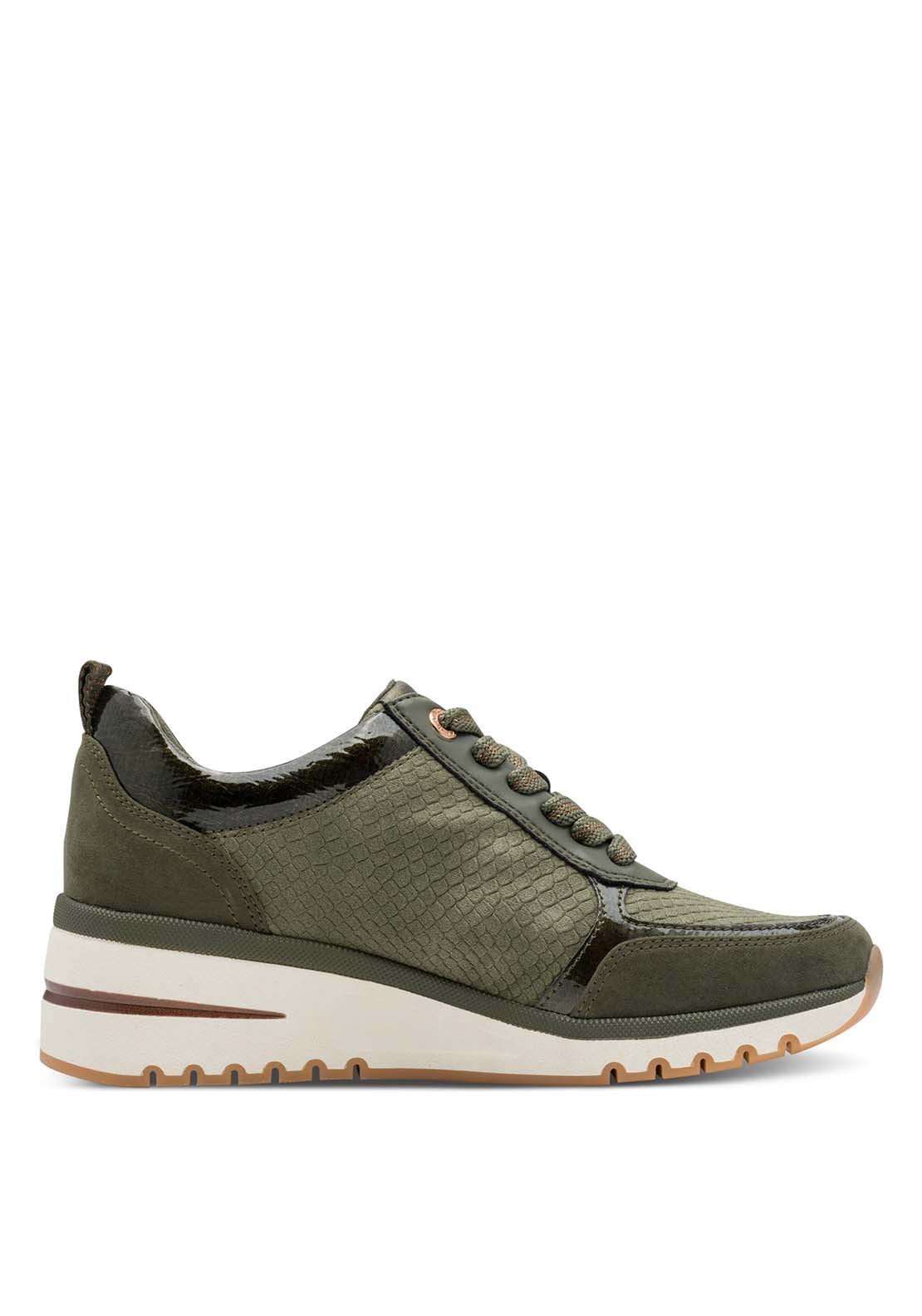 Marco Tozzi Wedge Zip Trainer - Green 3 Shaws Department Stores