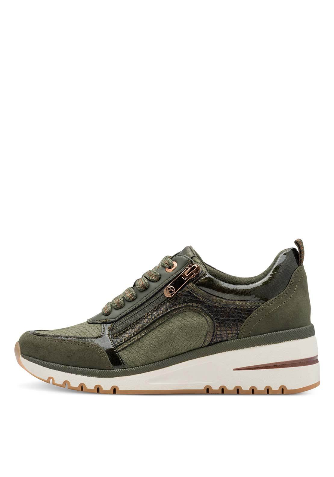 Marco Tozzi Wedge Zip Trainer - Green 2 Shaws Department Stores
