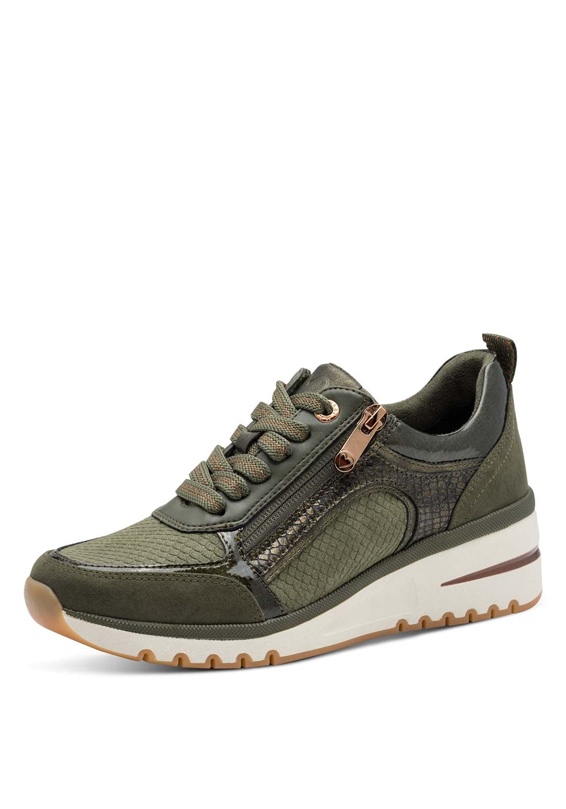 Marco Tozzi Wedge Zip Trainer - Green 1 Shaws Department Stores