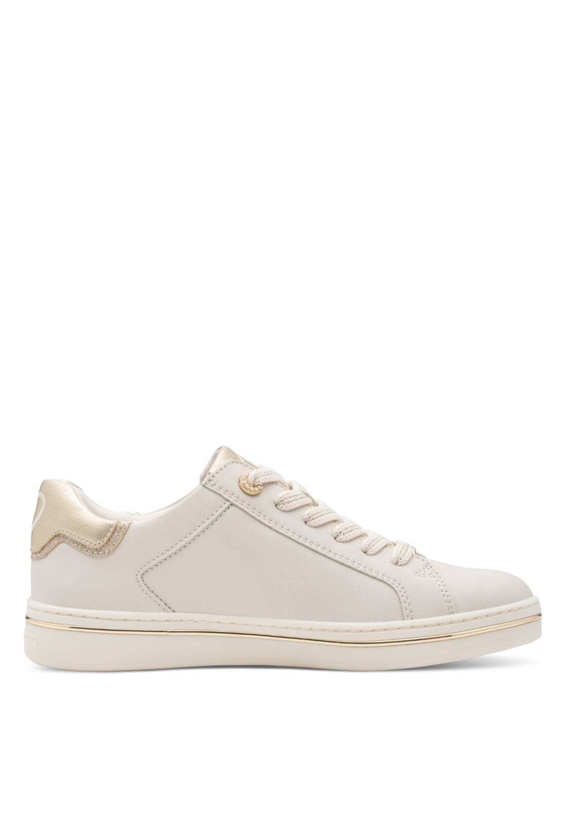 Marco Tozzi Cut Out Pearl Trim Trainer - Cream 3 Shaws Department Stores