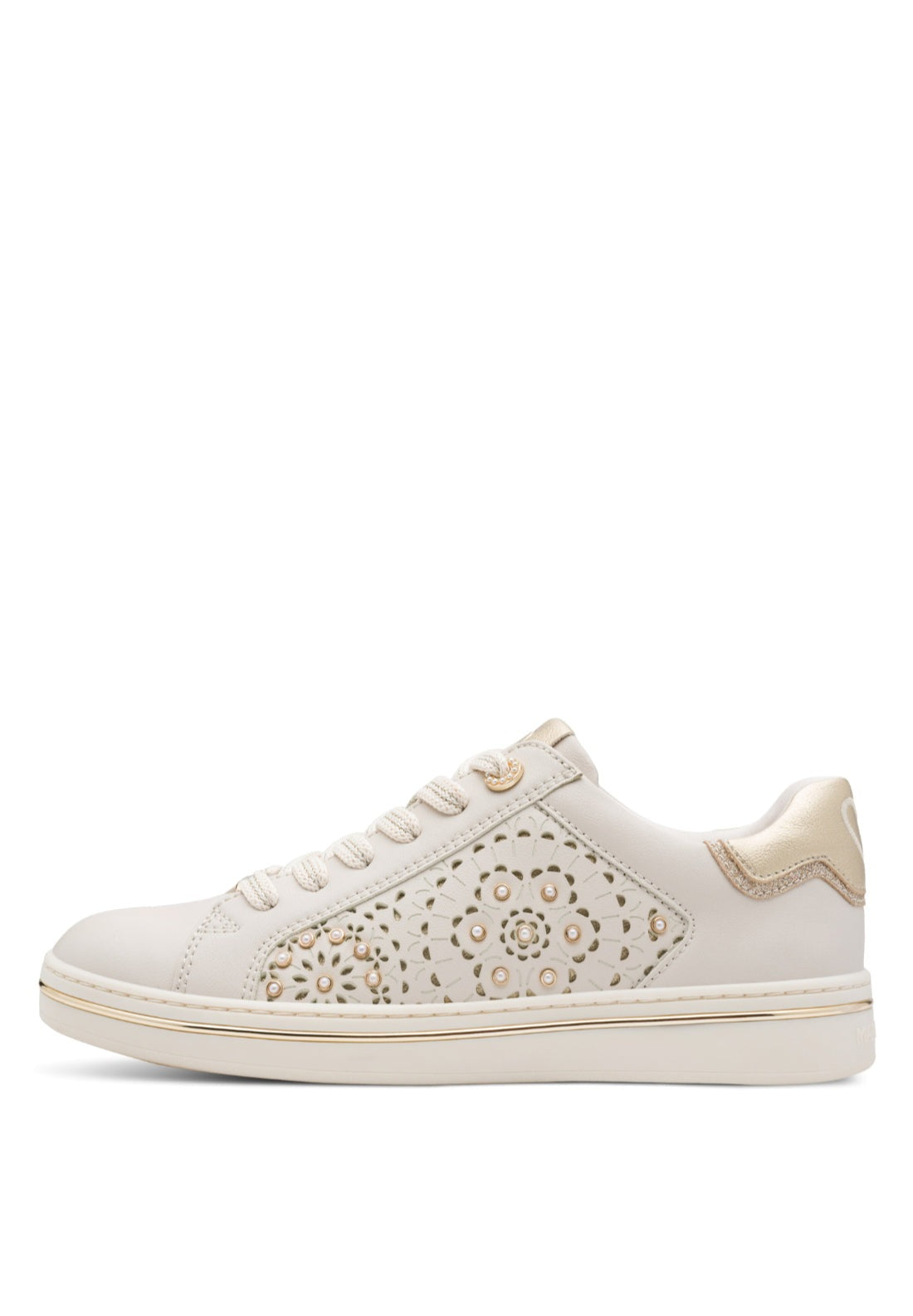 Marco Tozzi Cut Out Pearl Trim Trainer - Cream 2 Shaws Department Stores