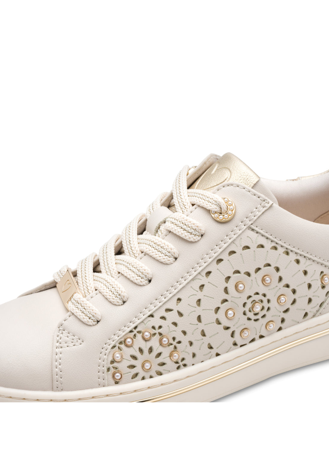 Marco Tozzi Cut Out Pearl Trim Trainer - Cream 4 Shaws Department Stores