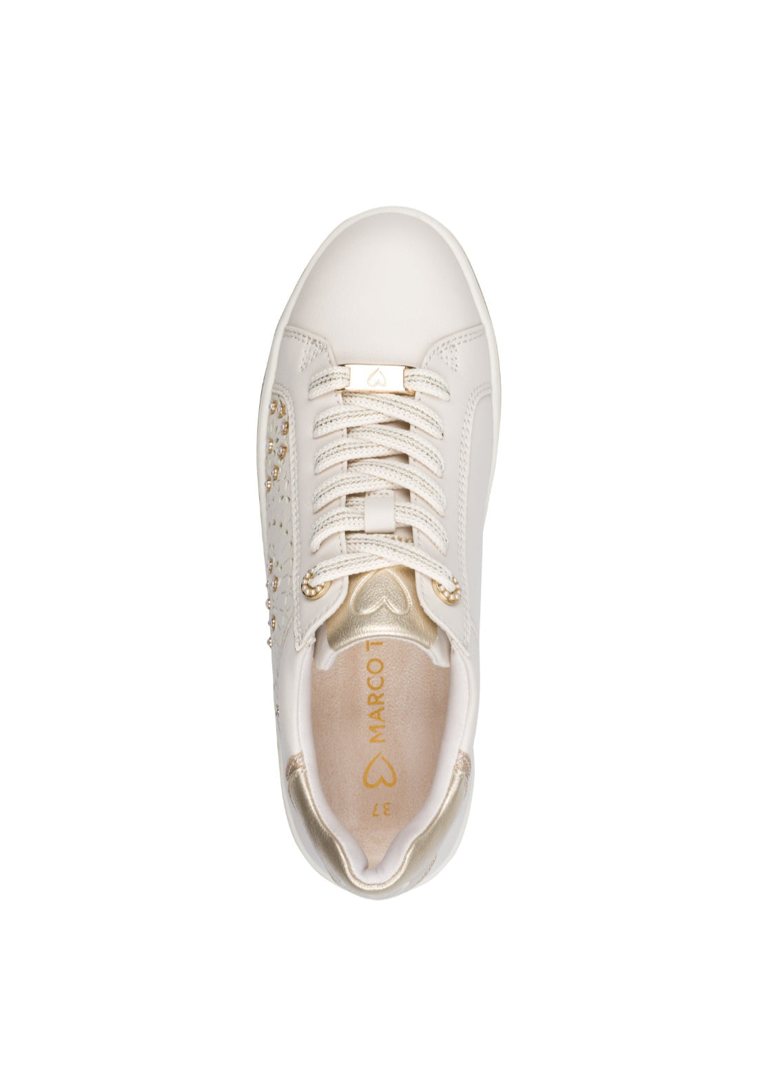 Marco Tozzi Cut Out Pearl Trim Trainer - Cream 5 Shaws Department Stores
