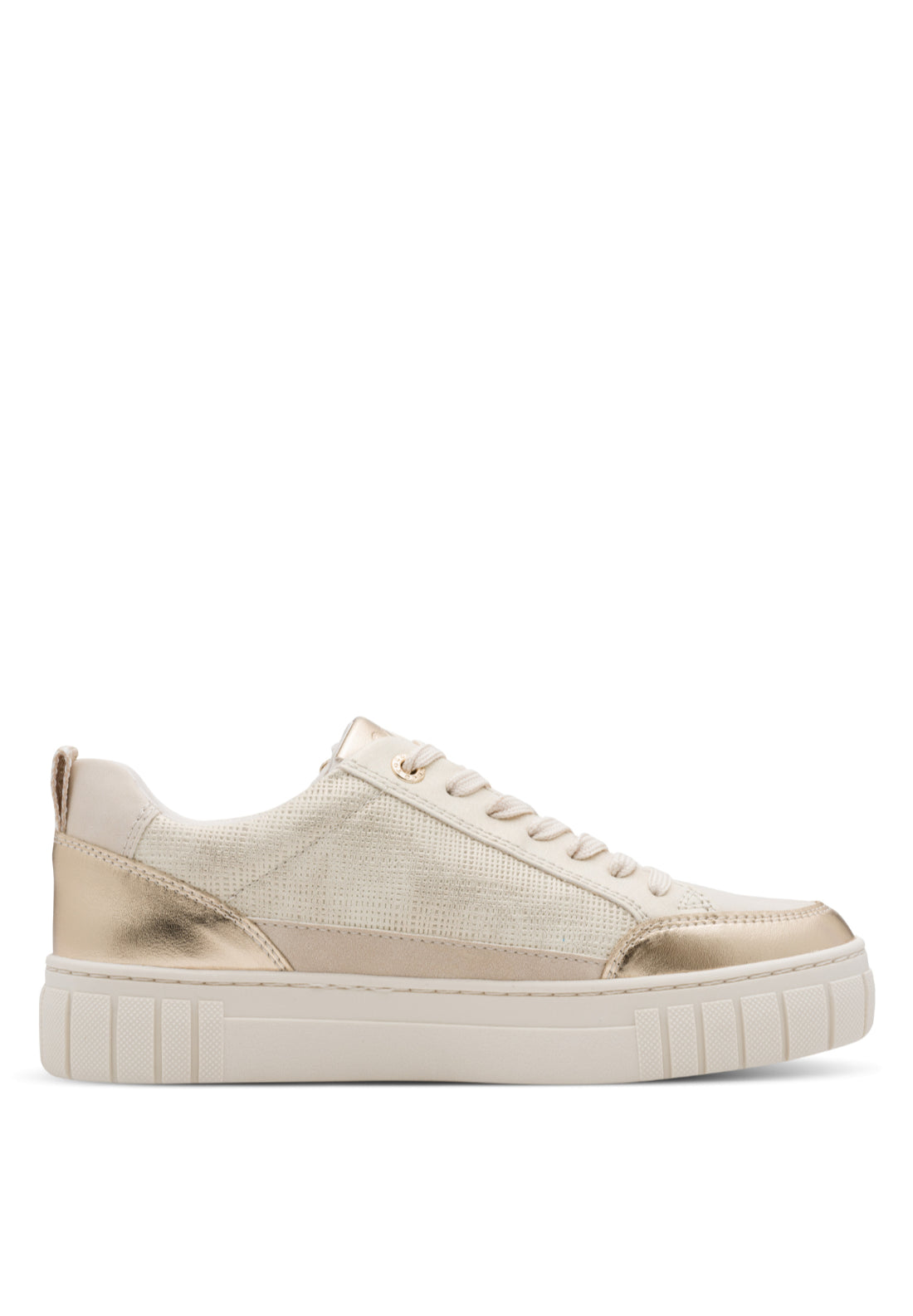 Marco Tozzi Metallic Platform Trainer - Beige 2 Shaws Department Stores