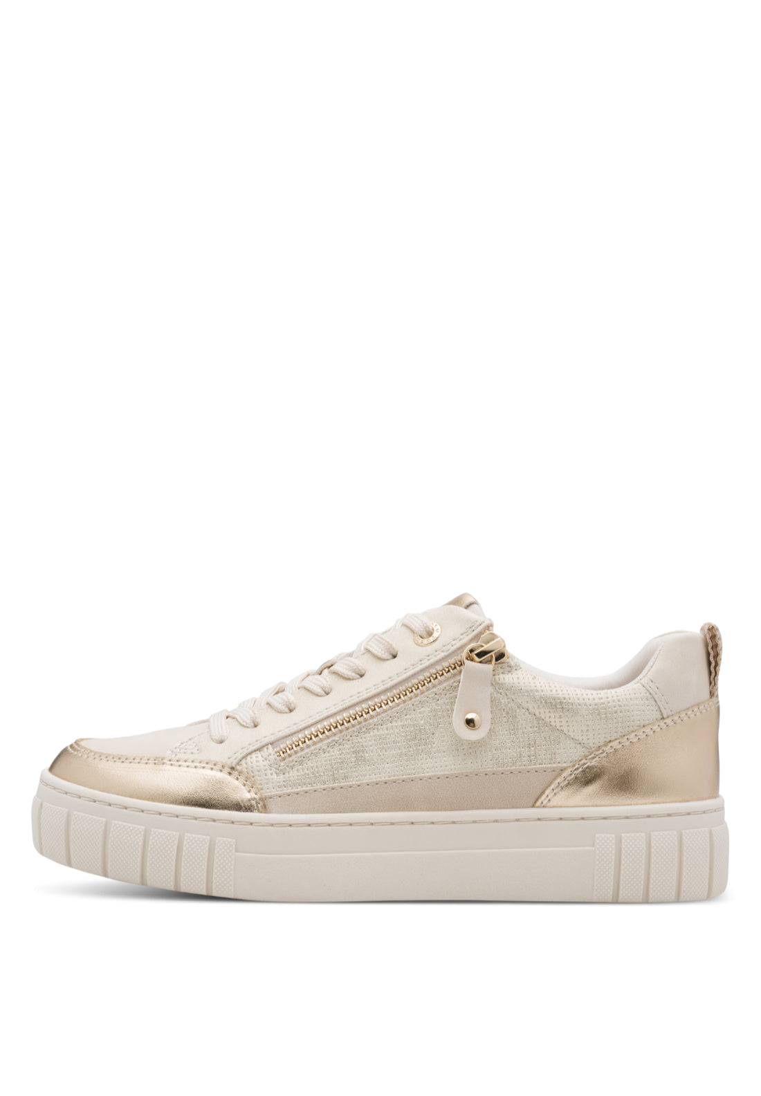 Marco Tozzi Metallic Platform Trainer - Beige 1 Shaws Department Stores