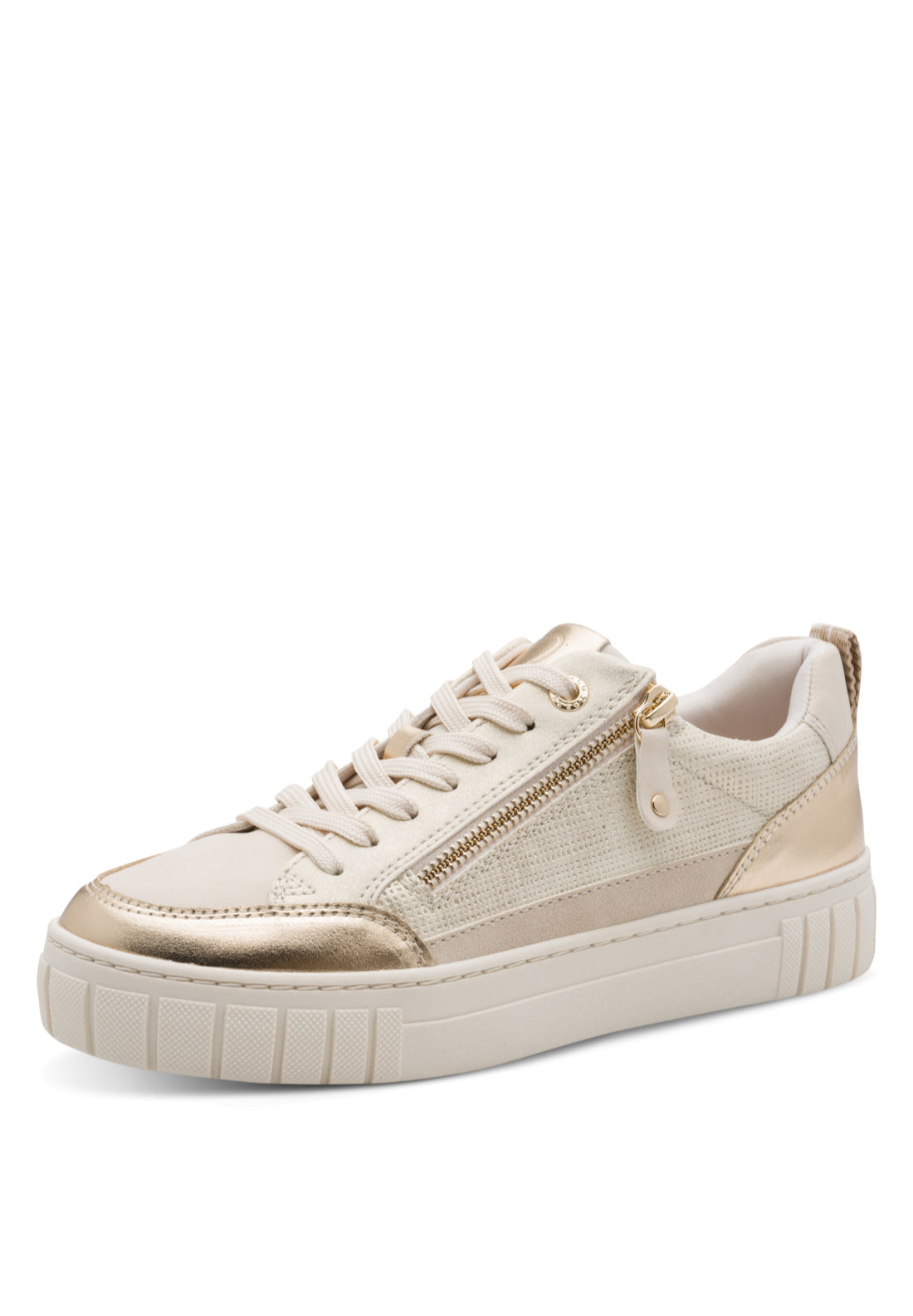 Marco Tozzi Metallic Platform Trainer - Beige 3 Shaws Department Stores