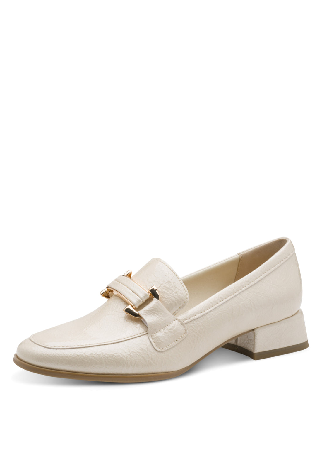 Marco Tozzi Buckle Detail Heel Loafer - Cream Patent 2 Shaws Department Stores