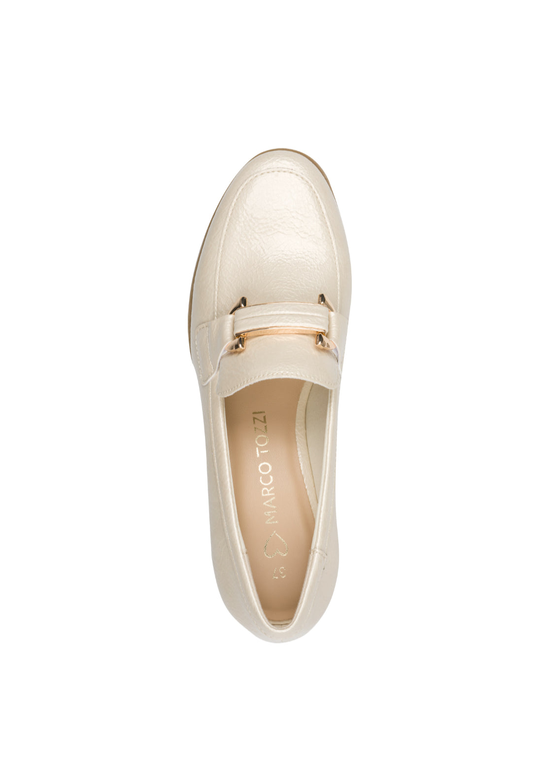 Marco Tozzi Buckle Detail Heel Loafer - Cream Patent 5 Shaws Department Stores