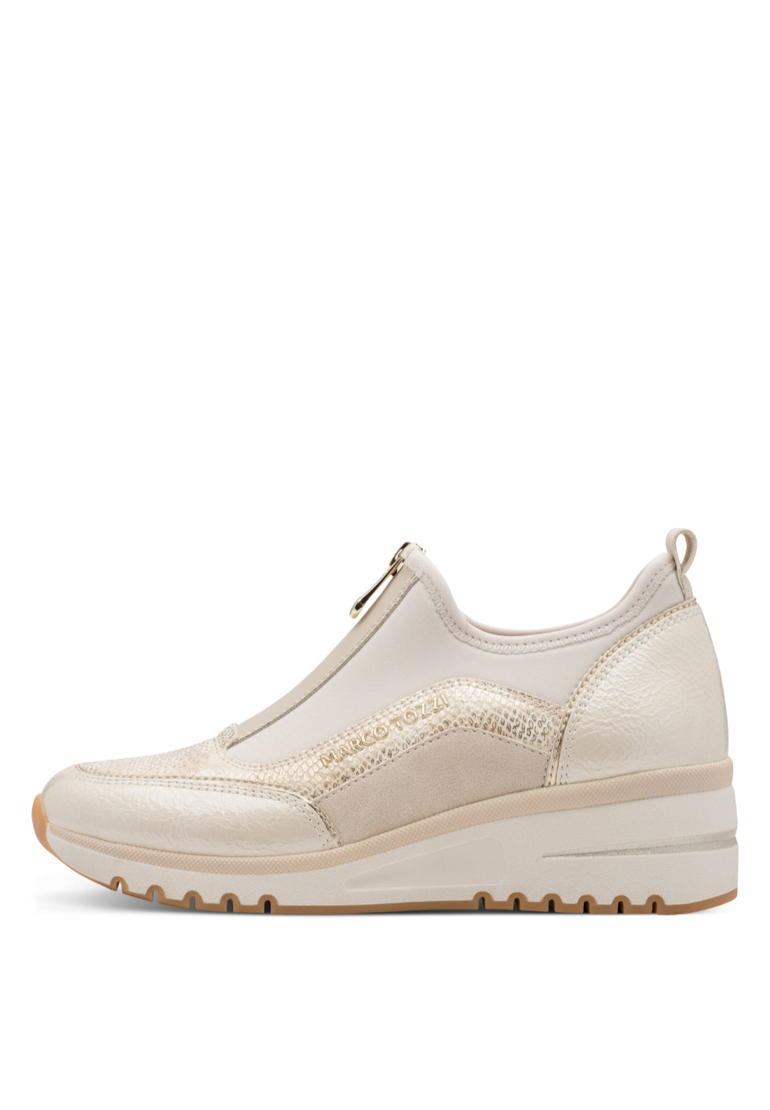 Marco Tozzi Zip Front Wedge Trainer Boot - Cream 2 Shaws Department Stores
