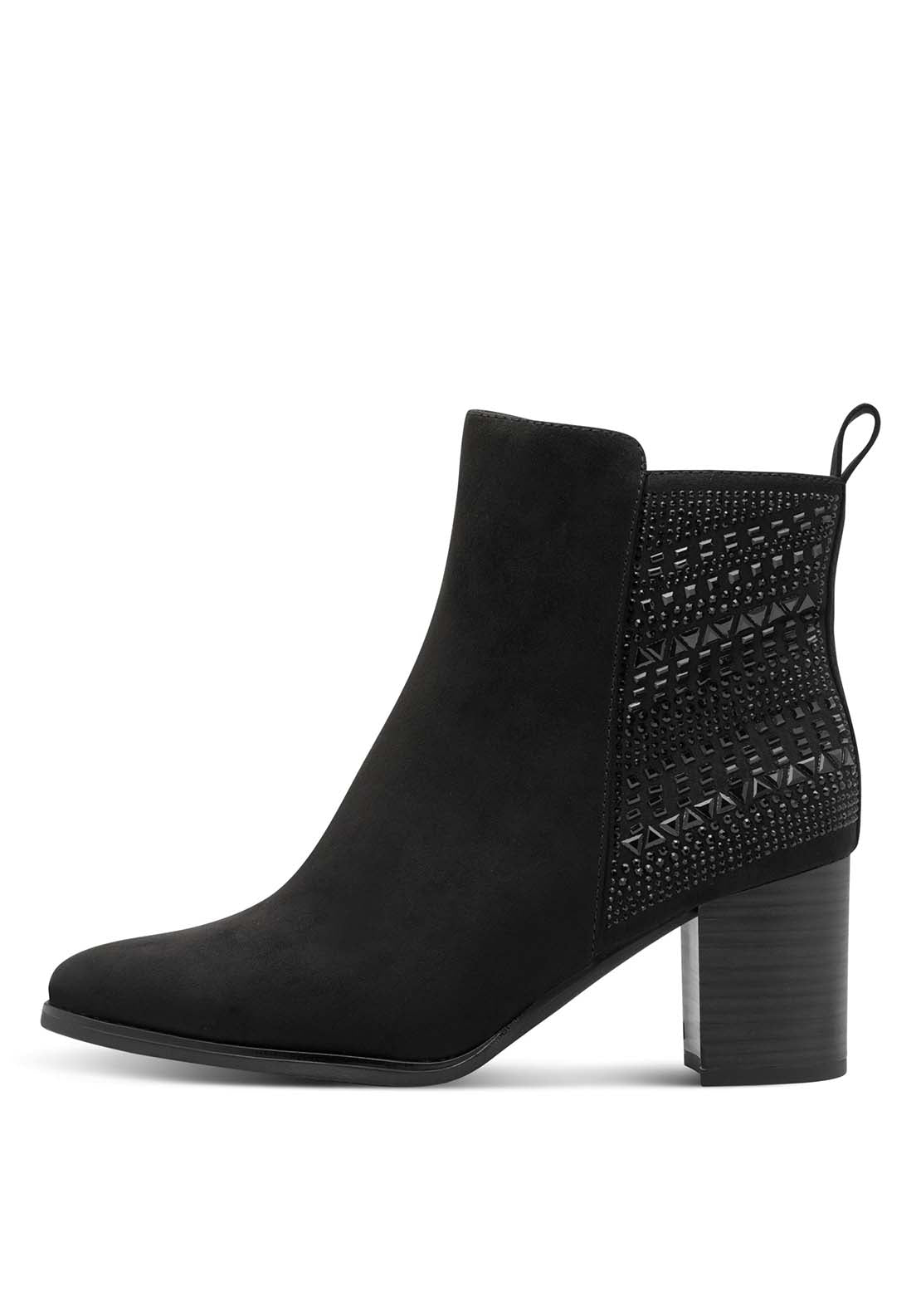 Marco Tozzi Diamante Back Block Heel Boot - Black 2 Shaws Department Stores