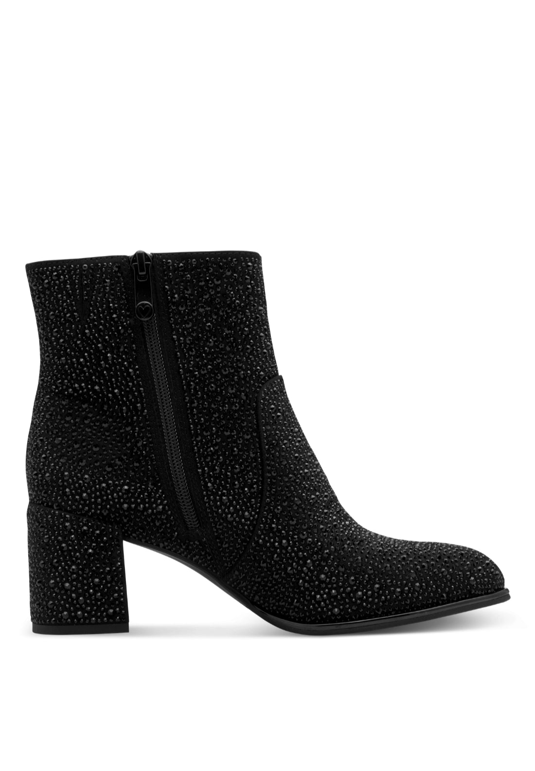 Diamante Low Heeled Boot - Black