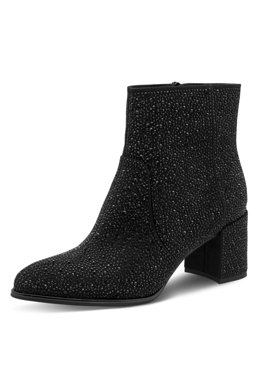 Diamante Low Heeled Boot - Black
