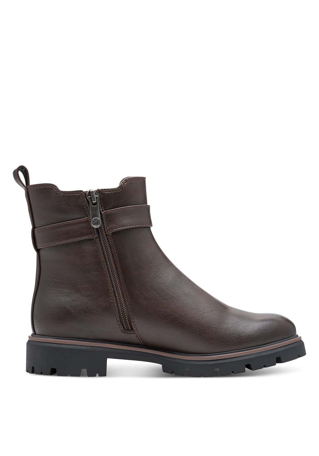 Marco Tozzi Buckle Detail Flat Boot - Café 3 Shaws Department Stores
