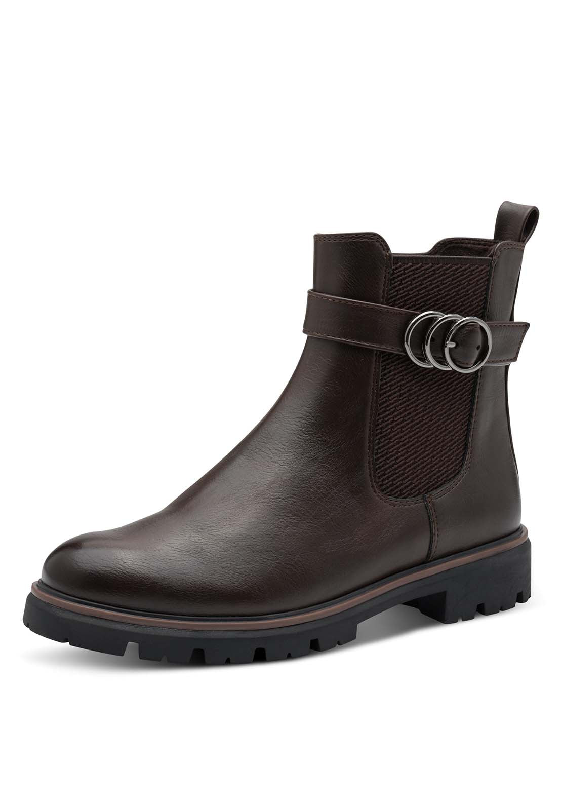 Marco Tozzi Buckle Detail Flat Boot - Café 1 Shaws Department Stores