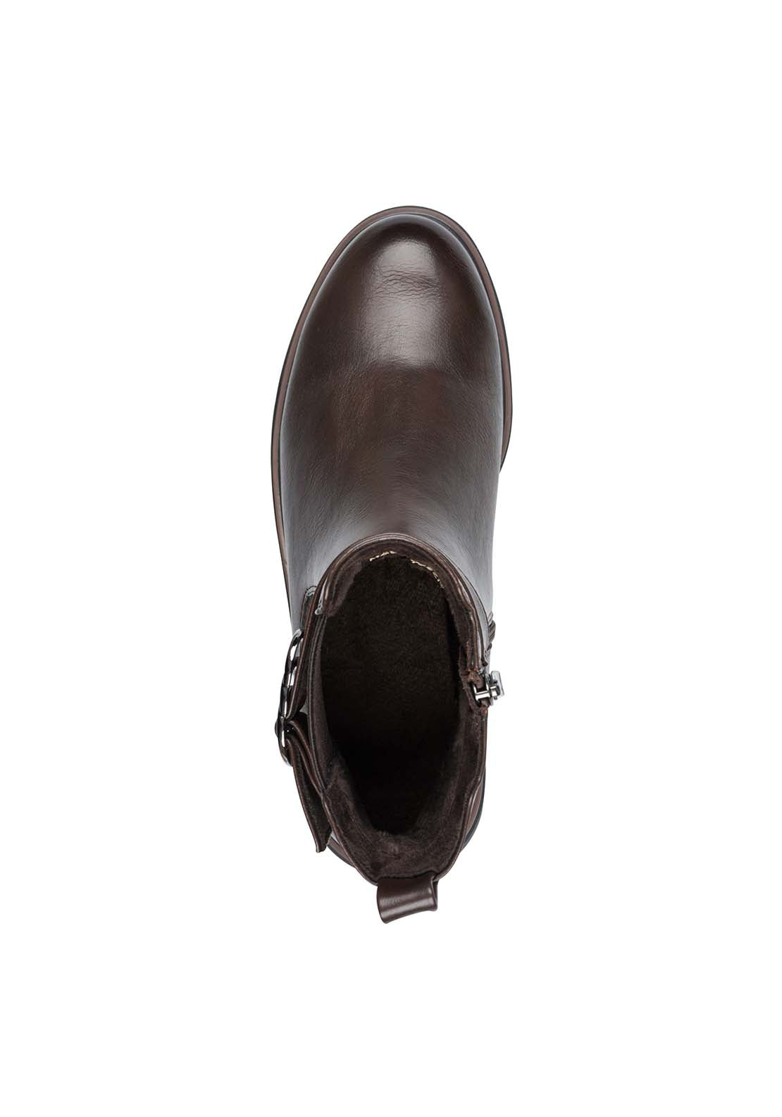 Marco Tozzi Buckle Detail Flat Boot - Café 5 Shaws Department Stores