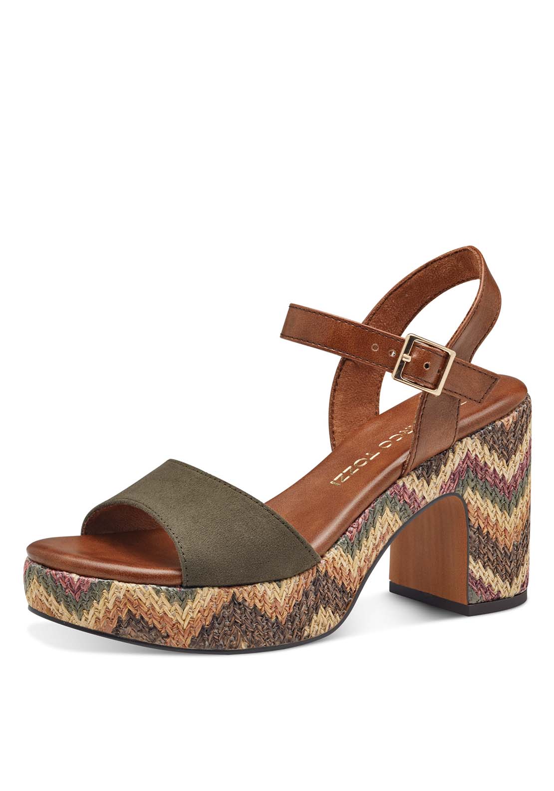Marco Tozzi Wooden Block Heel Sand - Green 1 Shaws Department Stores