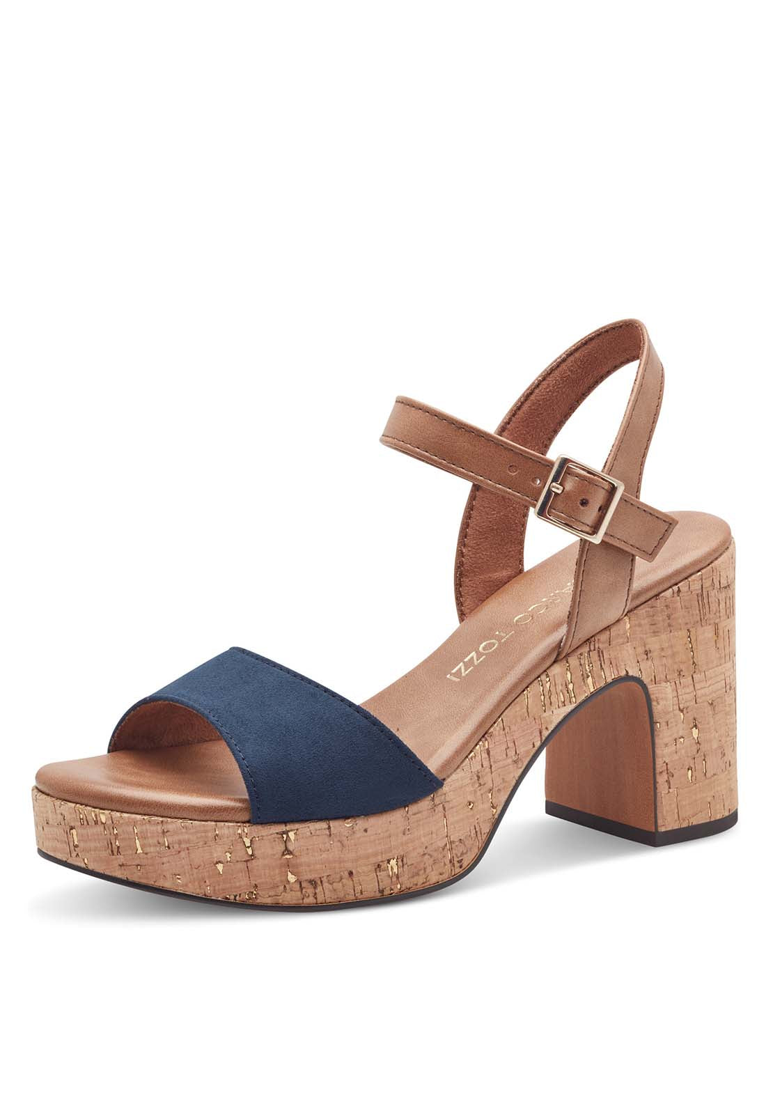 Marco Tozzi Wooden Block Heel Sand - Navy 1 Shaws Department Stores