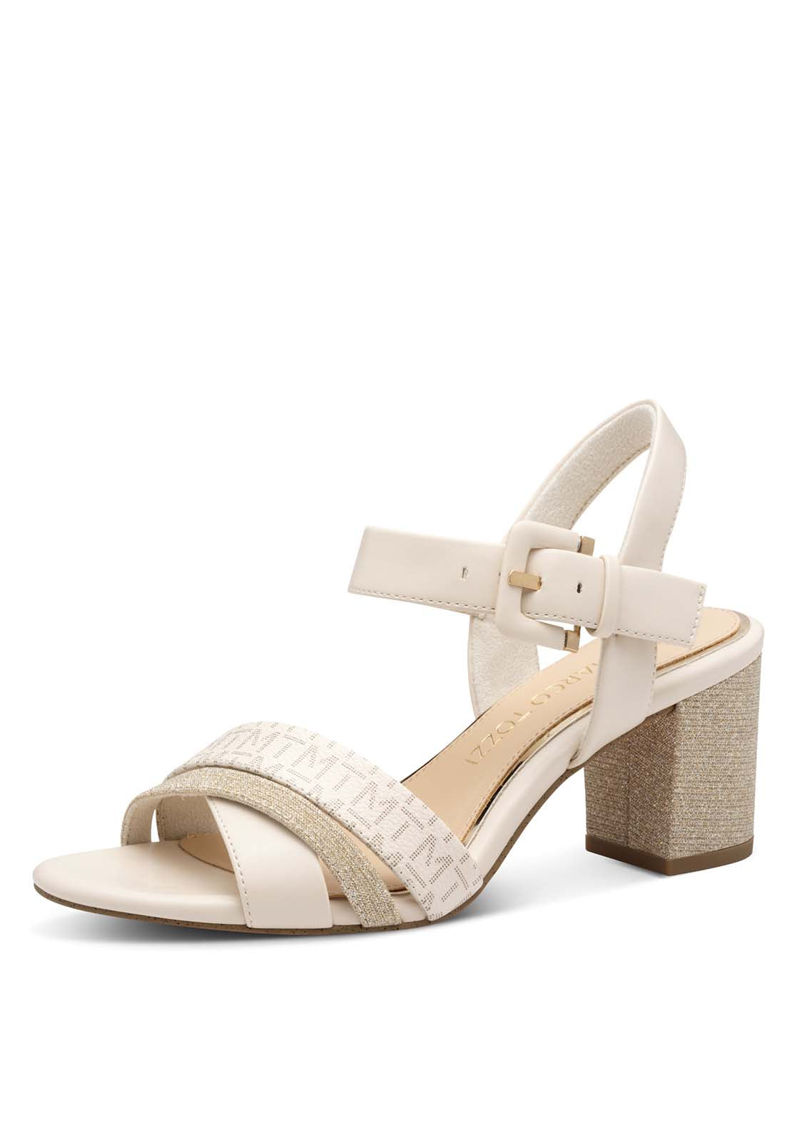 Marco Tozzi Print Glam Heel Sandal - Cream Comb 1 Shaws Department Stores