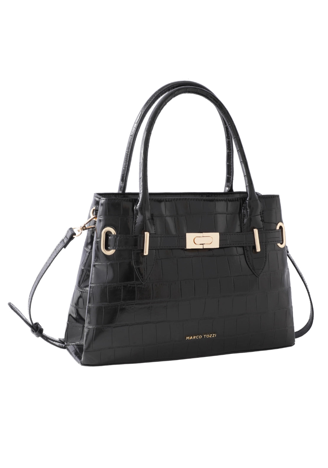 Marco Tozzi Croc-Effect Bowler Bag - Black Str 1 Shaws Department Stores
