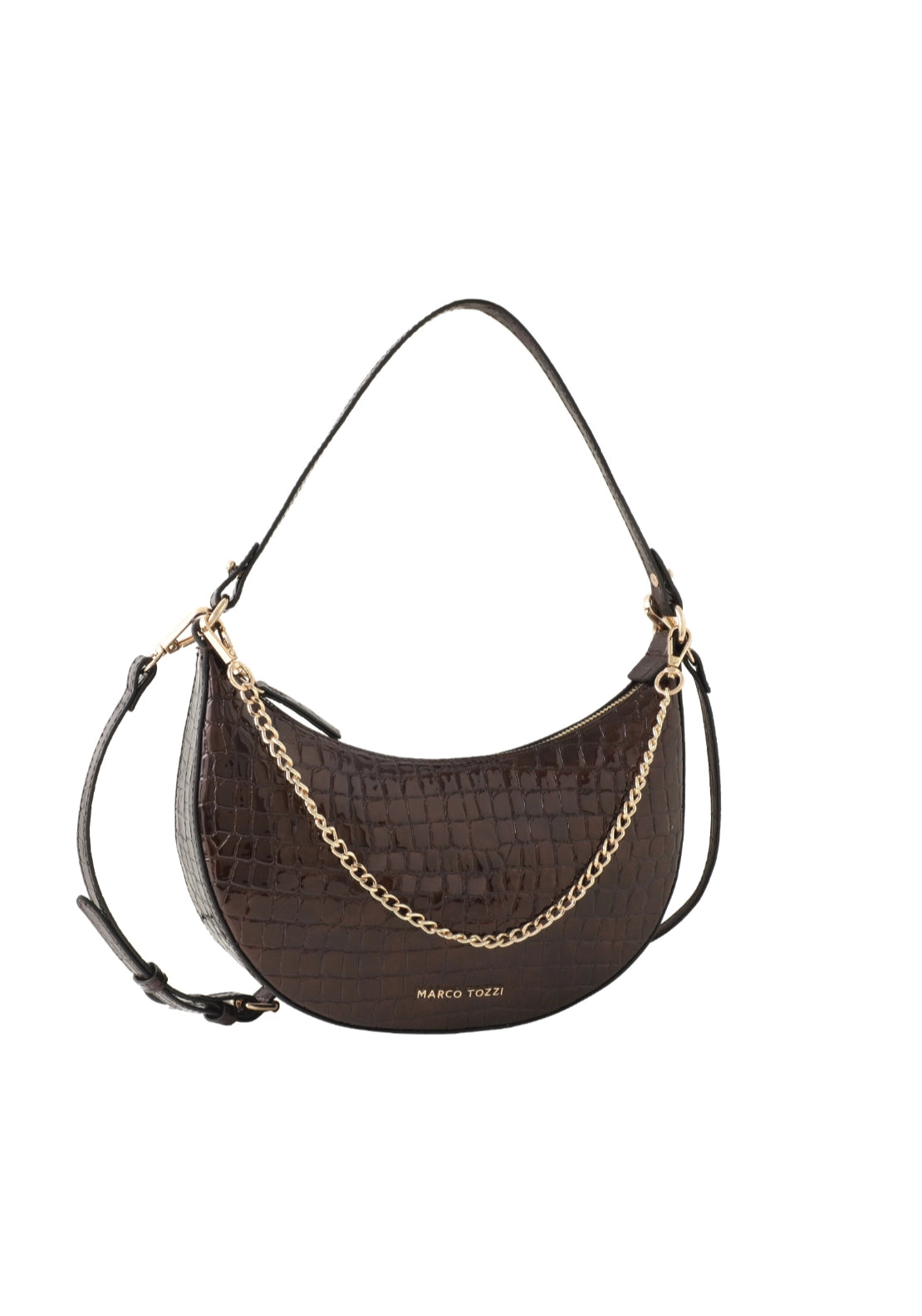 Marco Tozzi Croc Chain Detail Shoulder Bag - Cognac Croc 1 Shaws Department Stores