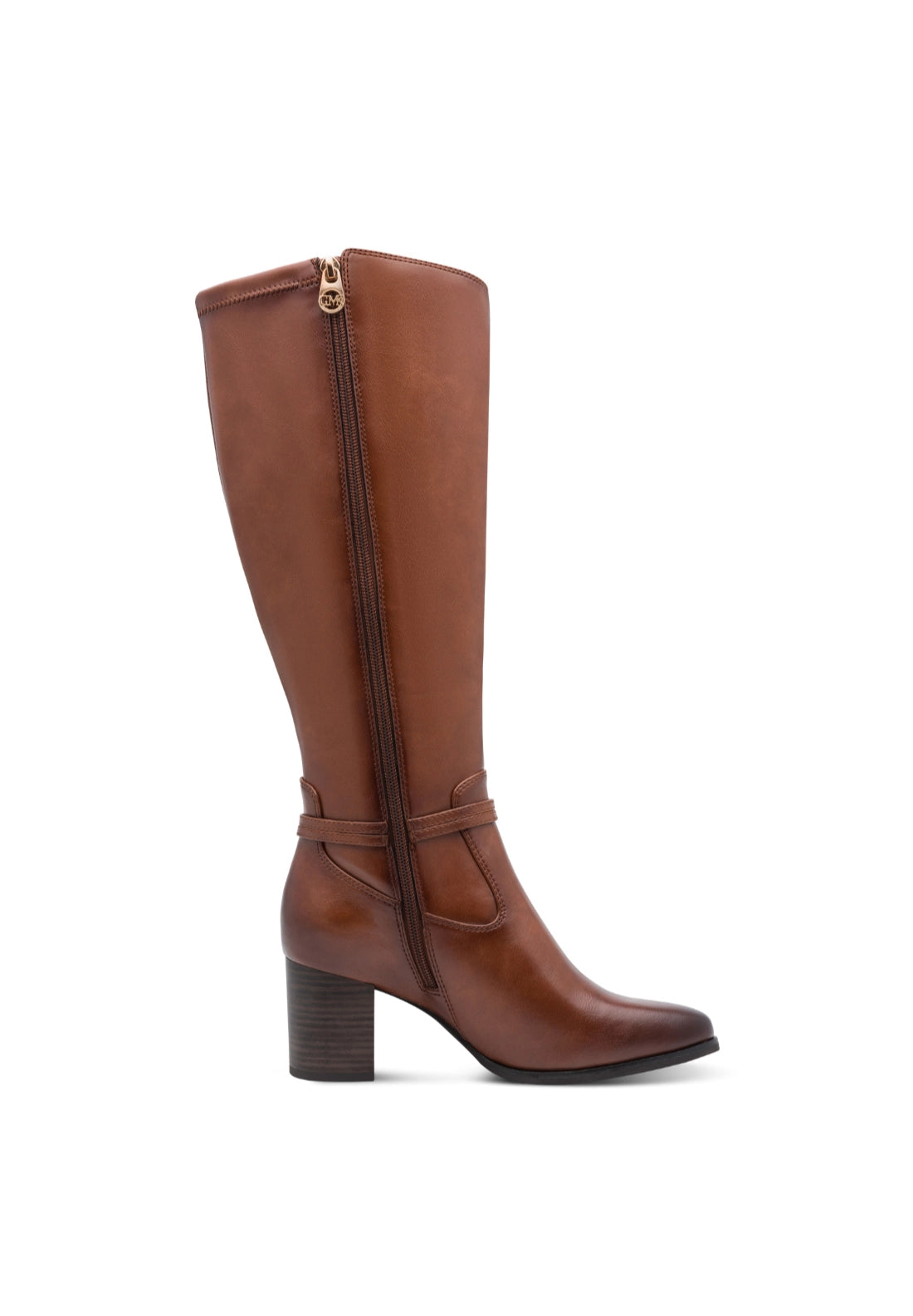Bit Detail Heeled Knee High Boots - Cognac