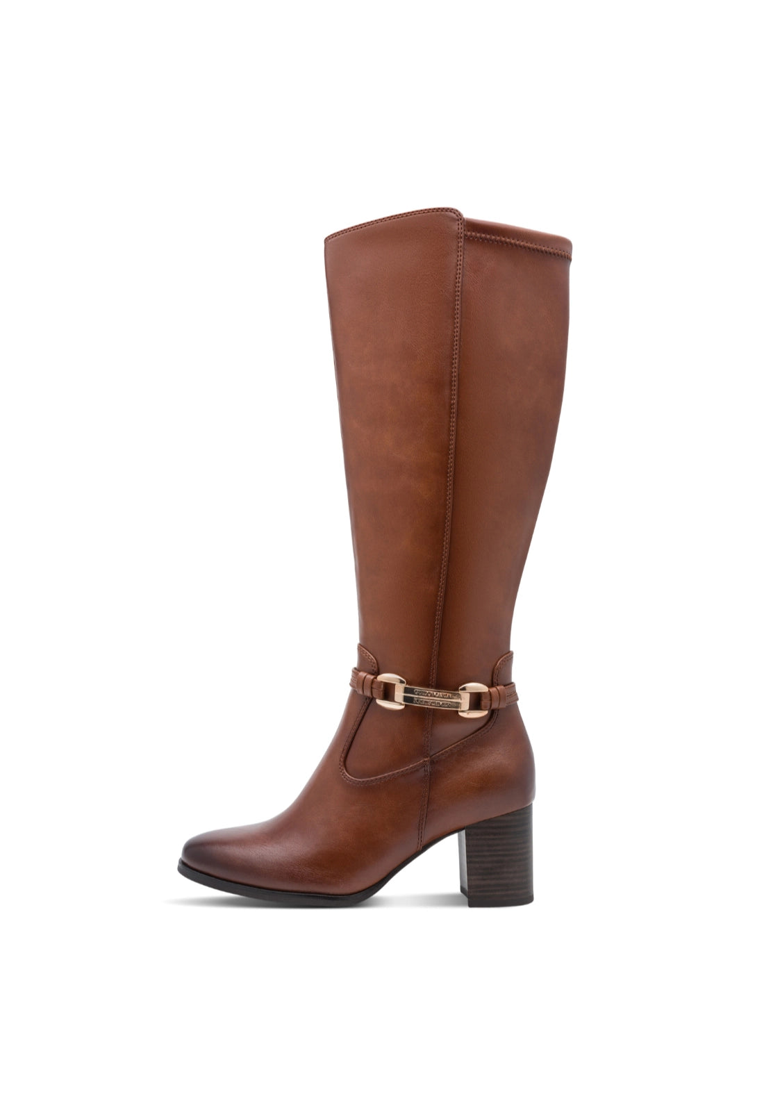 Bit Detail Heeled Knee High Boots - Cognac