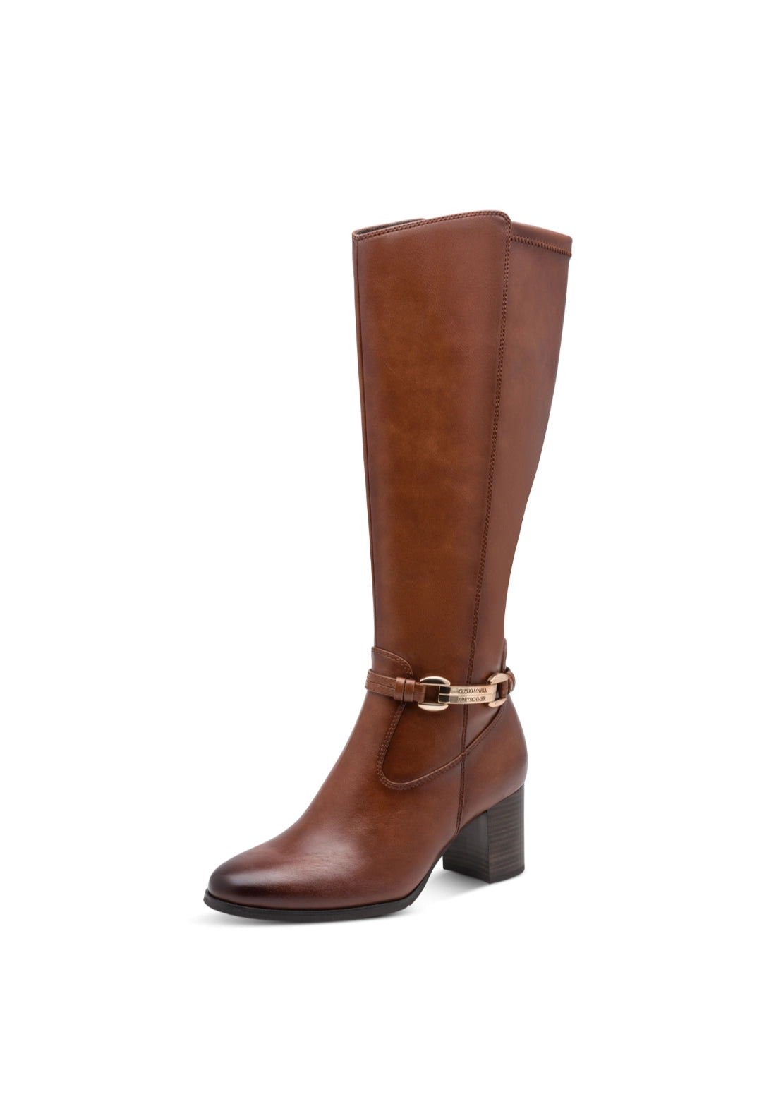 Bit Detail Heeled Knee High Boots - Cognac