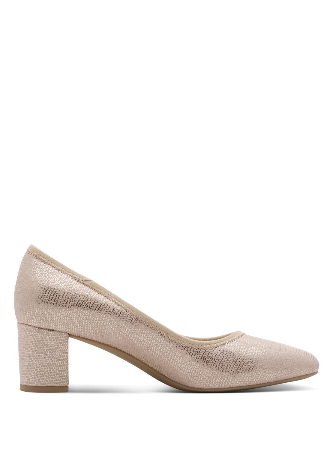 Jana Shoes Low Heel Metallic Court Shoe - Beige Metallic 3 Shaws Department Stores