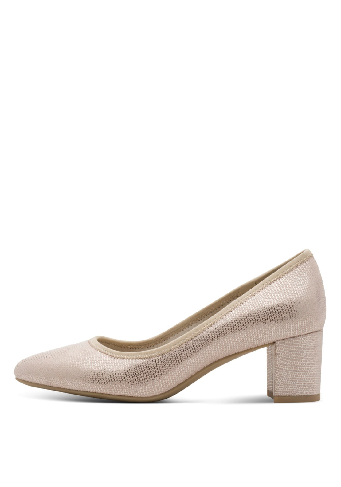 Jana Shoes Low Heel Metallic Court Shoe - Beige Metallic 1 Shaws Department Stores