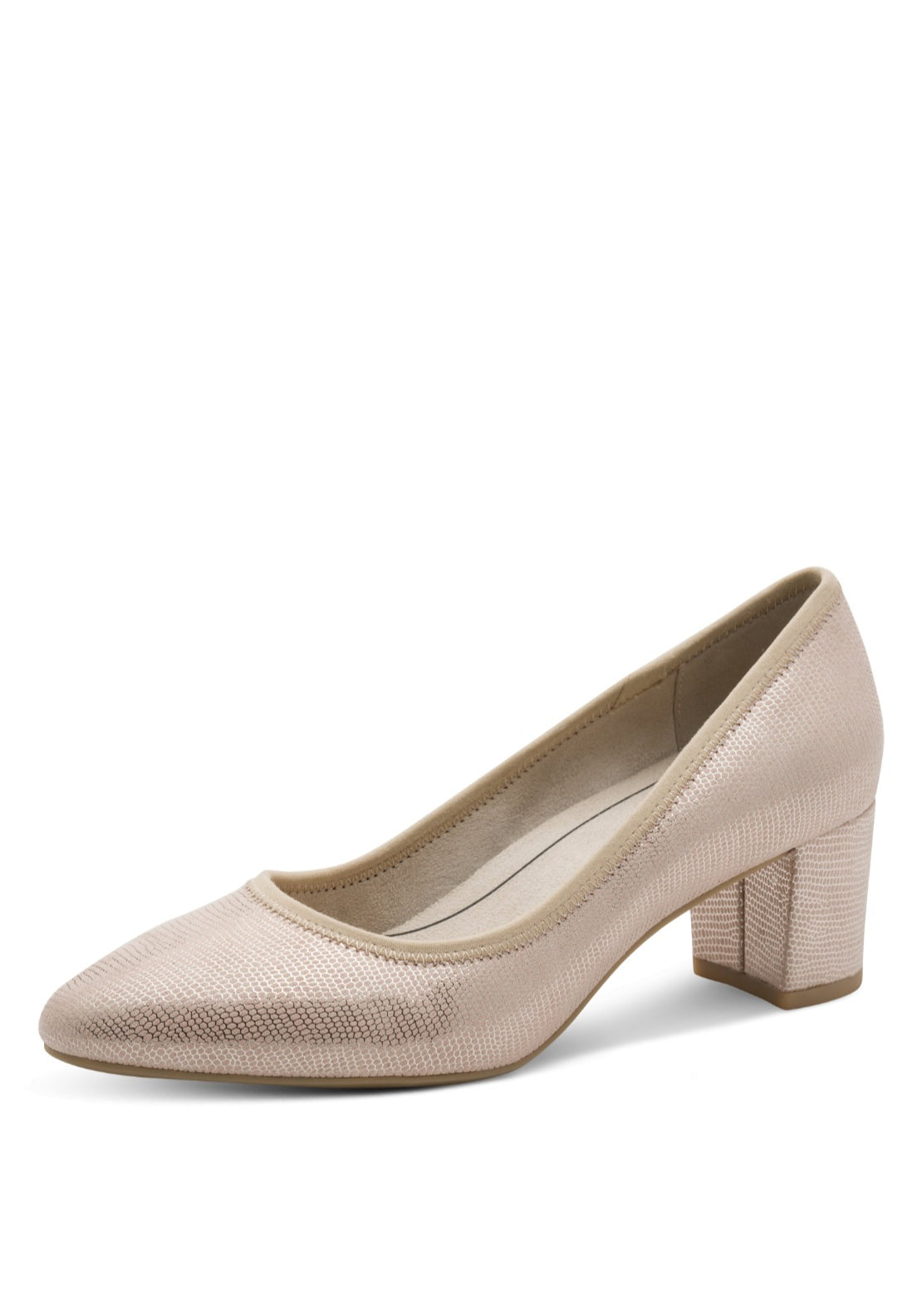 Jana Shoes Low Heel Metallic Court Shoe - Beige Metallic 2 Shaws Department Stores