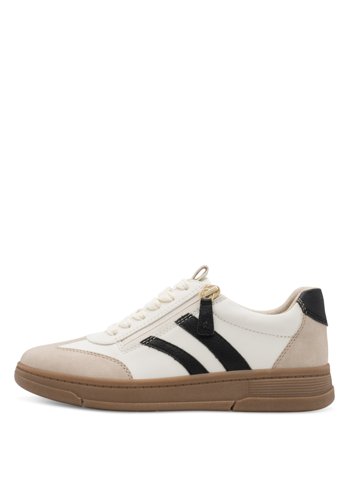 Jana Shoes Side Zip Side Stripe Trainer - Beige 1 Shaws Department Stores