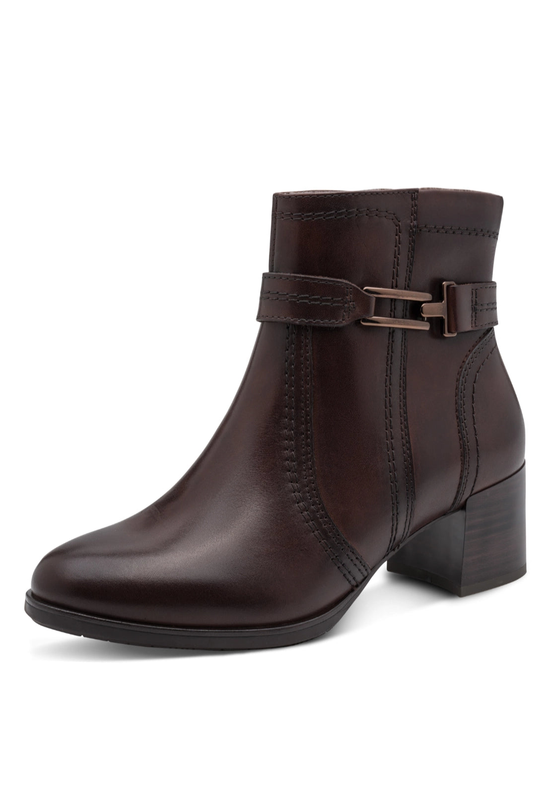 Buckle Detail Heeled Boot - Mocca