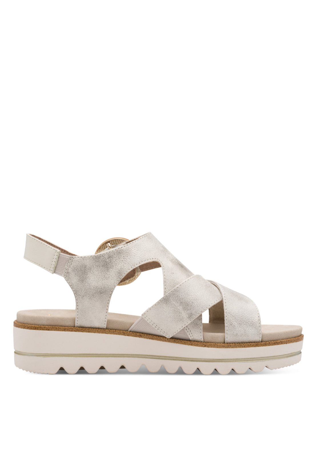 Jana Shoes Metallic Low Wedge Sandal - Beige/gold 3 Shaws Department Stores
