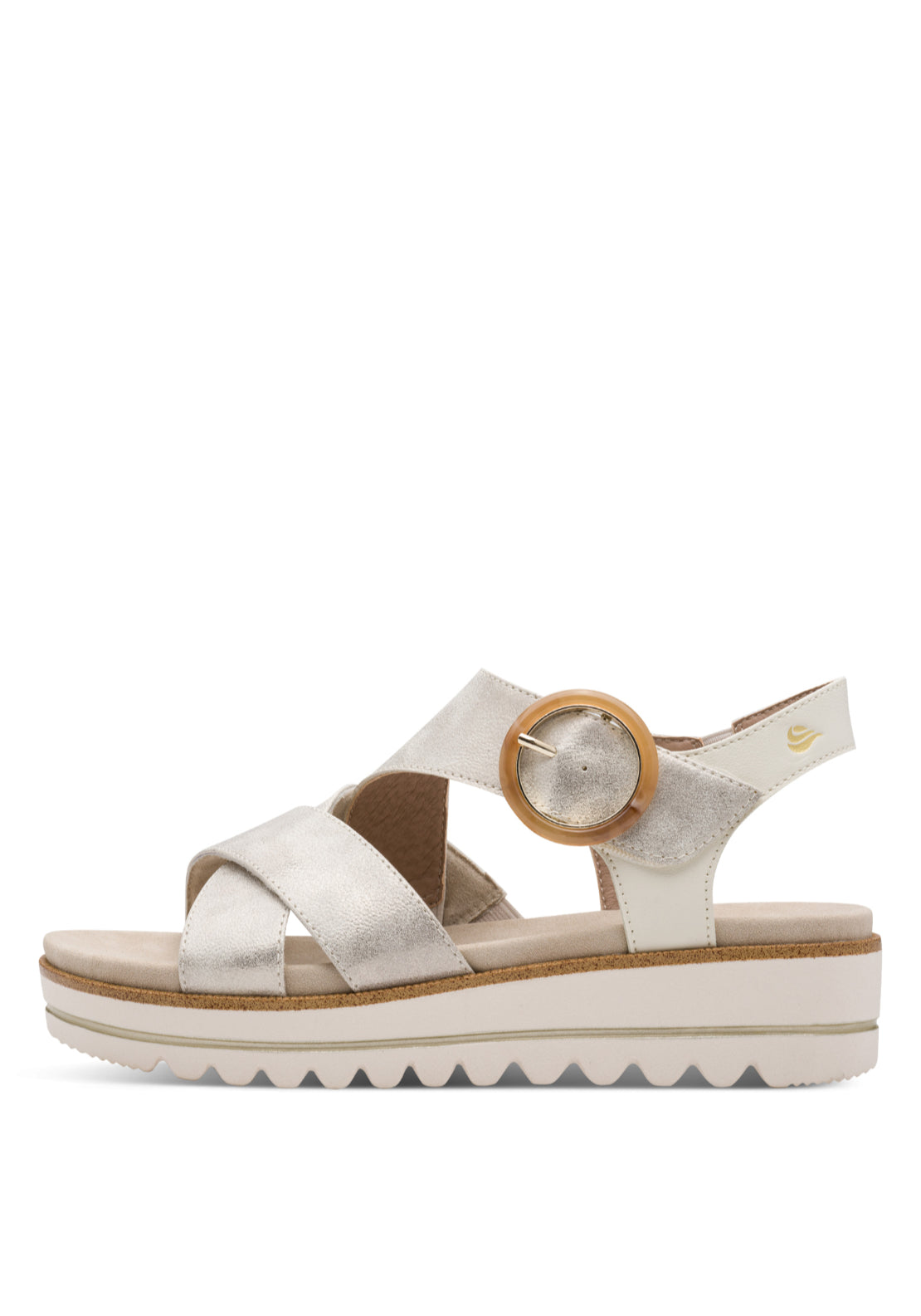 Jana Shoes Metallic Low Wedge Sandal - Beige/gold 1 Shaws Department Stores