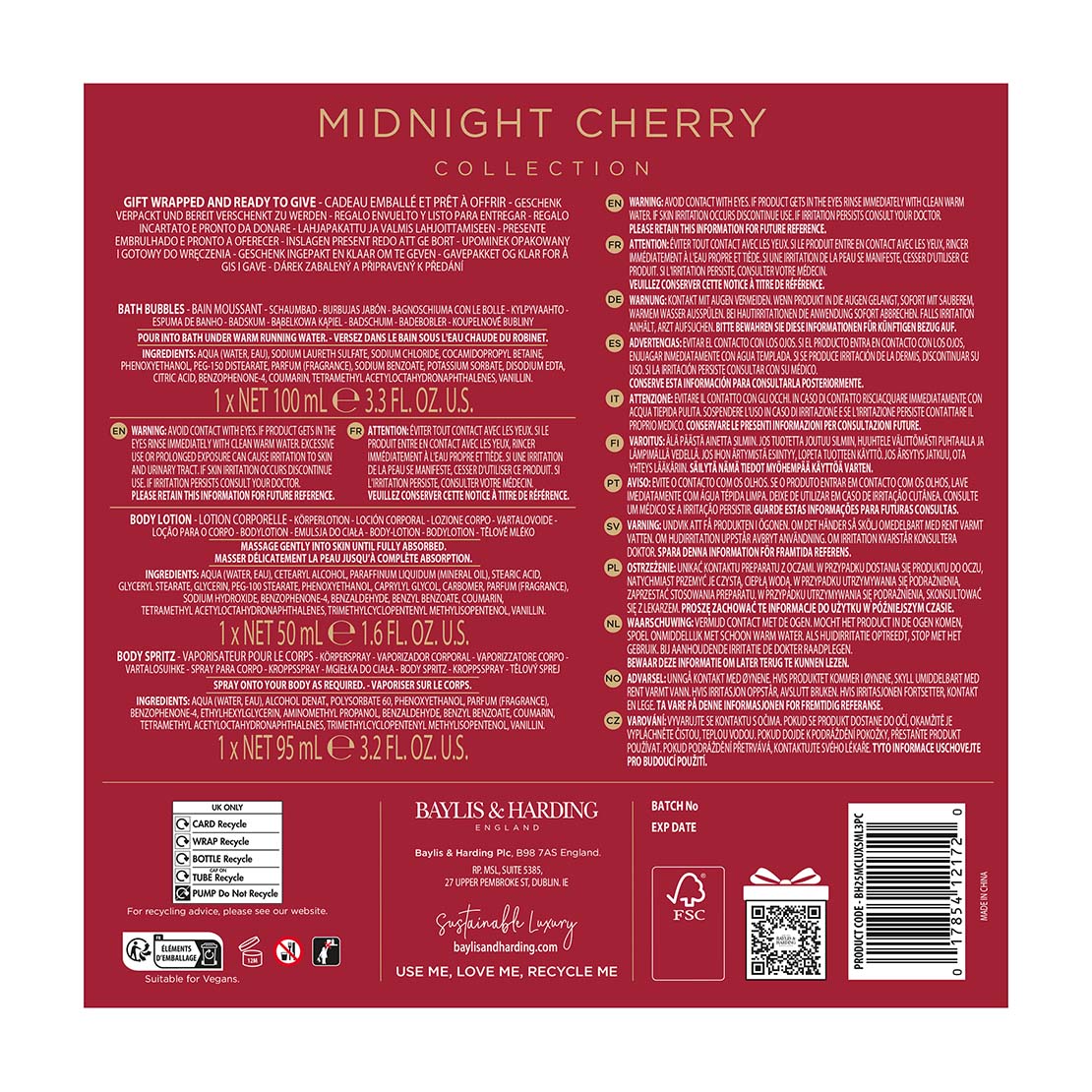 Midnight Cherry Gift Wrapped Pamper Trio Gift Set - Multi