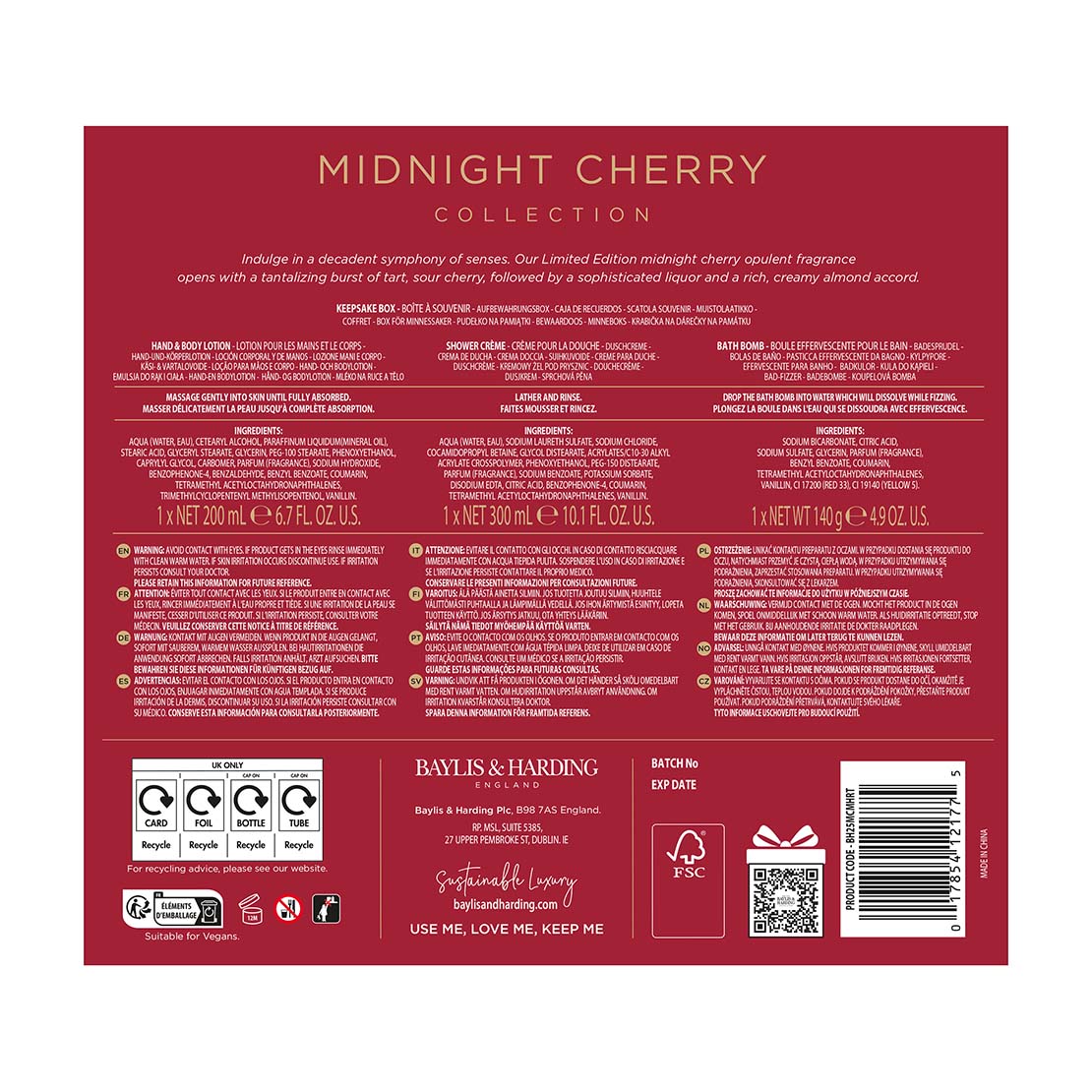 Midnight Cherry Luxury Heart Keepsake Gift Box Gift Set - Multi