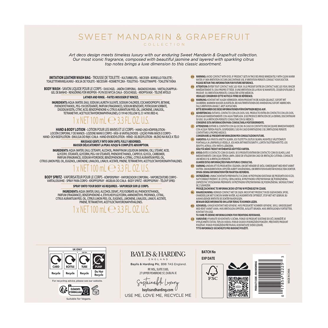 Sweet Mandarin &amp; Grapefruit Luxury Wash Bag Gift Set - Multi