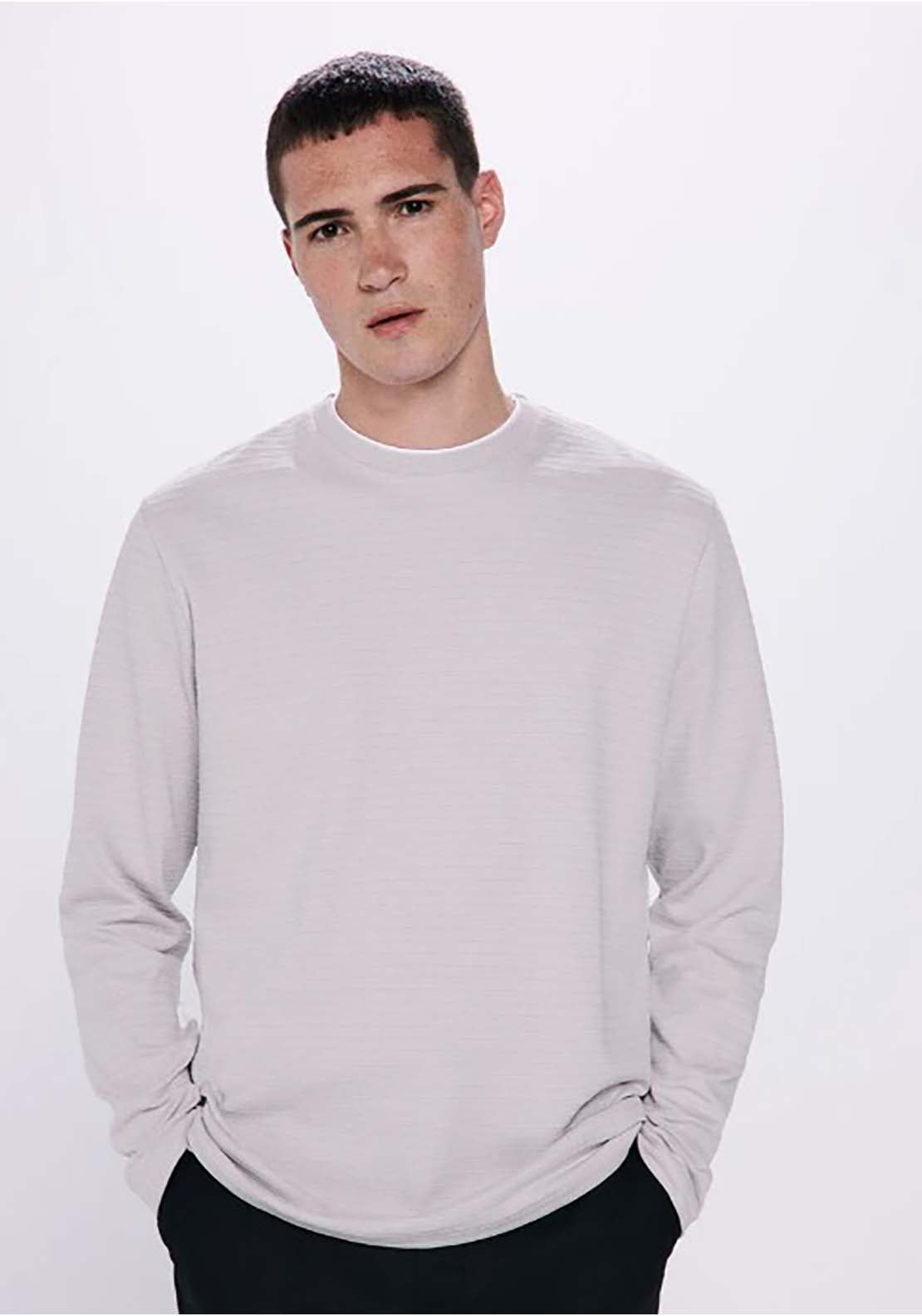 Springfield Double Structured Long Sleeve Shirt - Grey 1 Shaws Department Stores