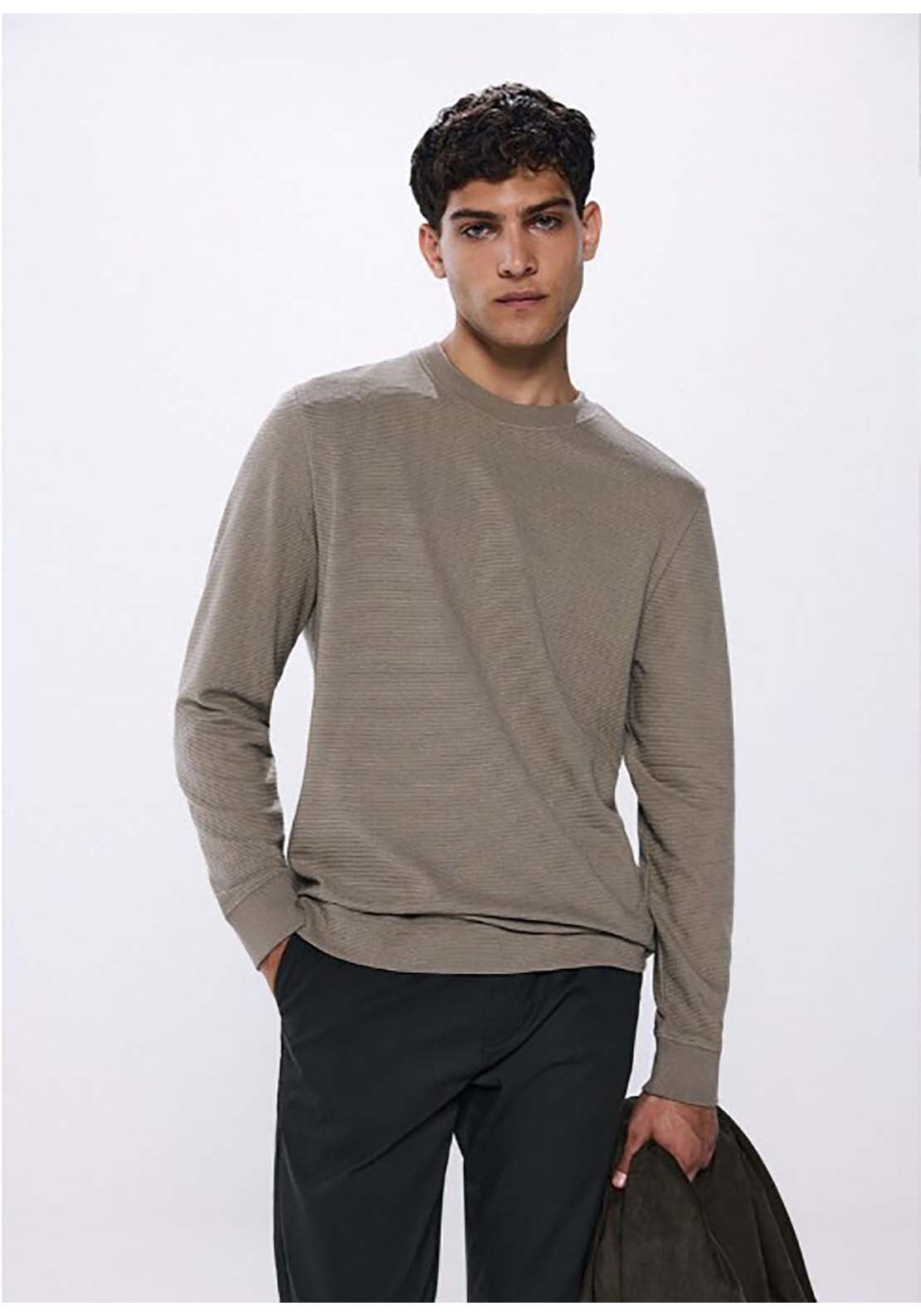 Springfield Long Sleeve T-Shirt With Cuffs - Sand 1 Shaws Department Stores