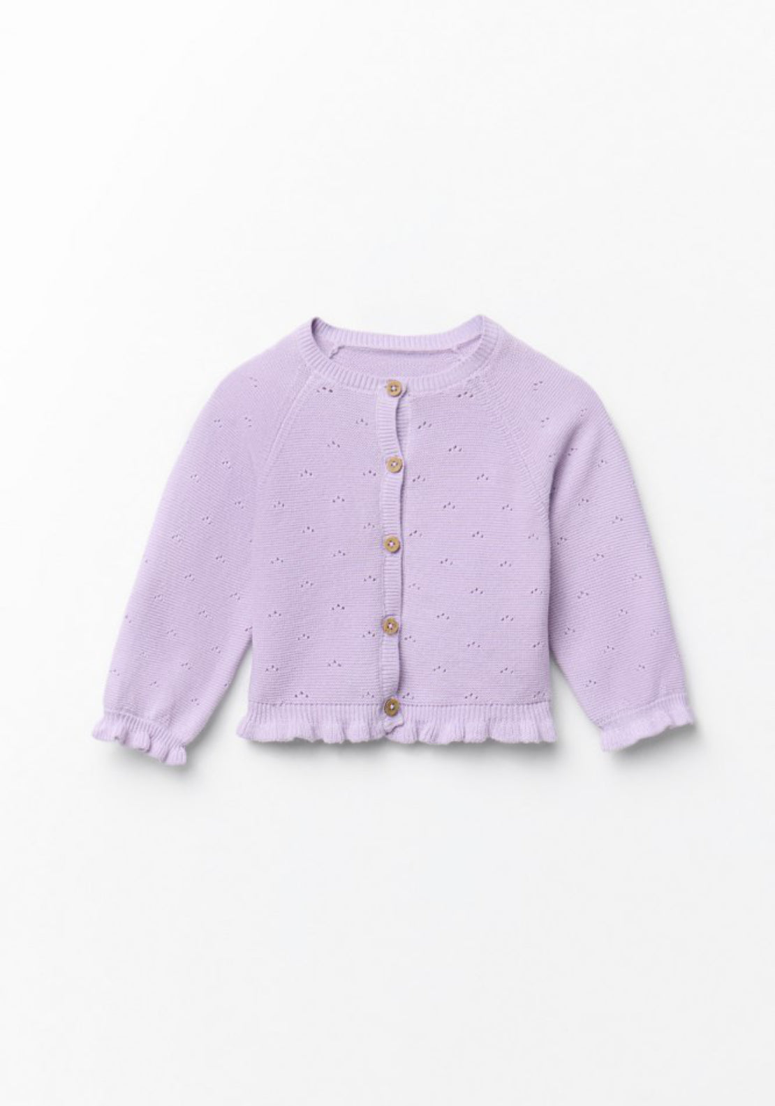 Sfera Ruffle Hem Knit Cardigan - Purple 1 Shaws Department Stores