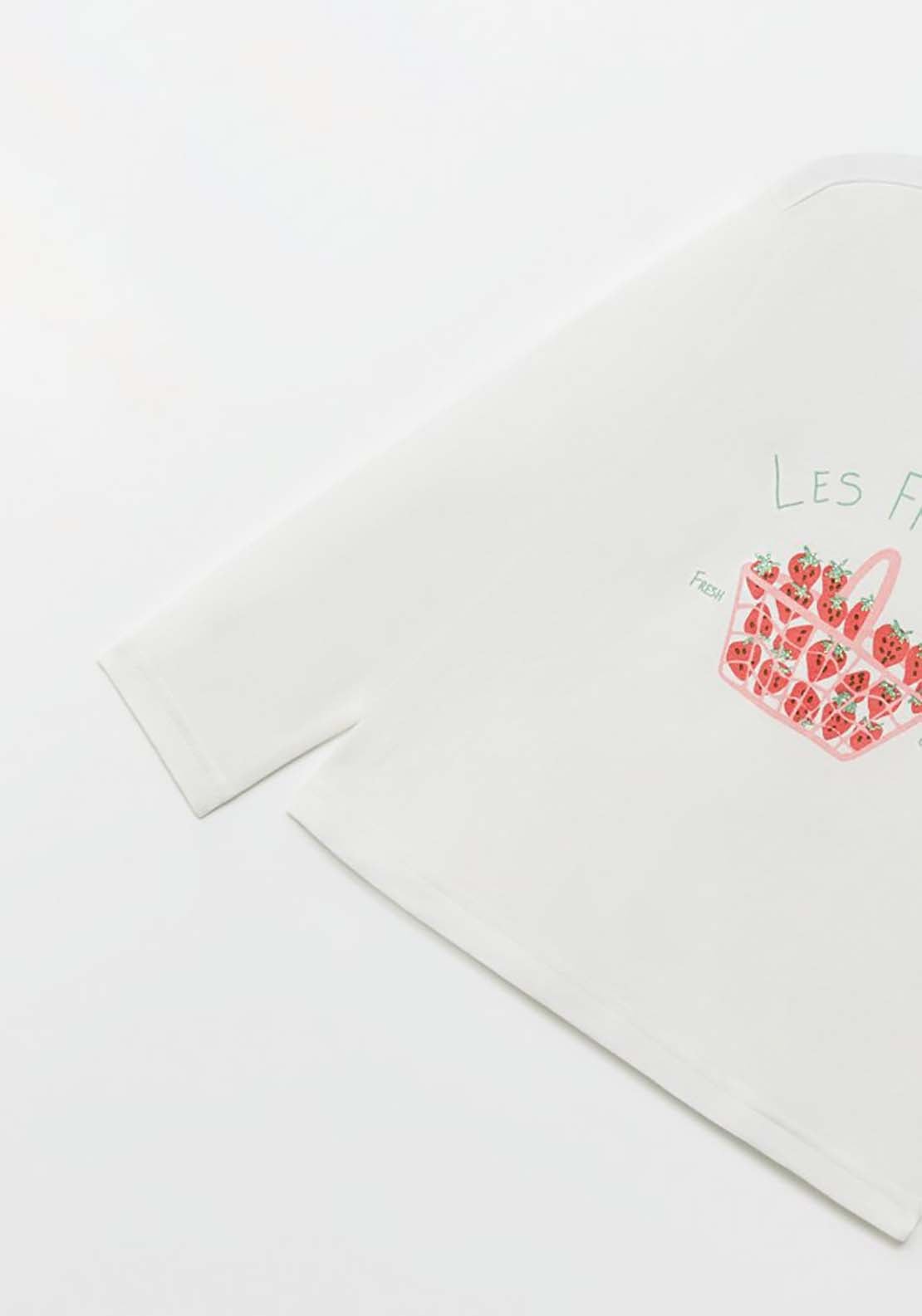 Sfera Strawberry Print T-Shirt - Cream 3 Shaws Department Stores