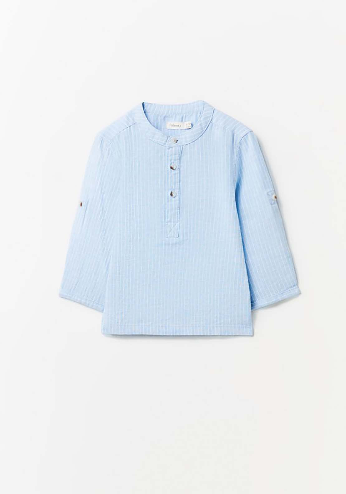 Sfera Striped Linen Shirt - Blue 1 Shaws Department Stores
