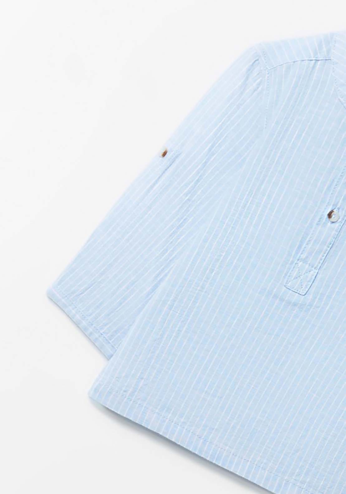 Sfera Striped Linen Shirt - Blue 3 Shaws Department Stores