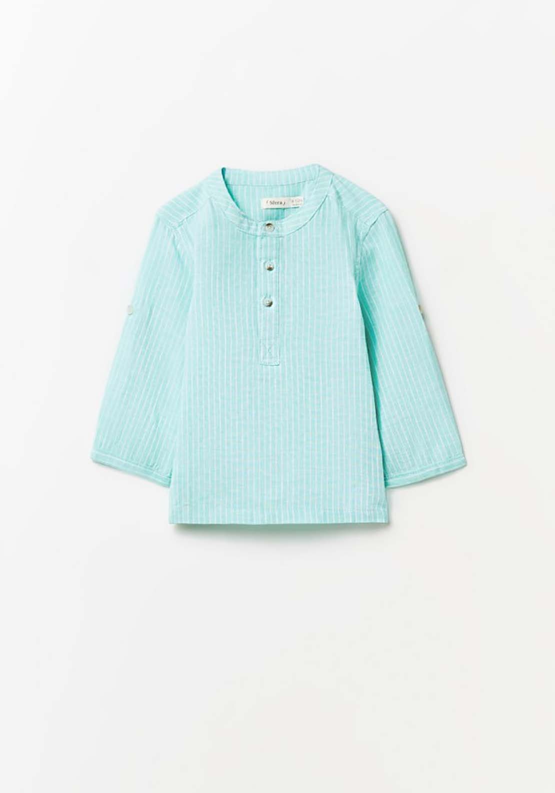 Sfera Striped Linen Shirt - Green 1 Shaws Department Stores