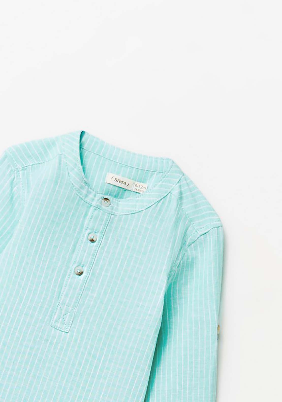 Sfera Striped Linen Shirt - Green 3 Shaws Department Stores