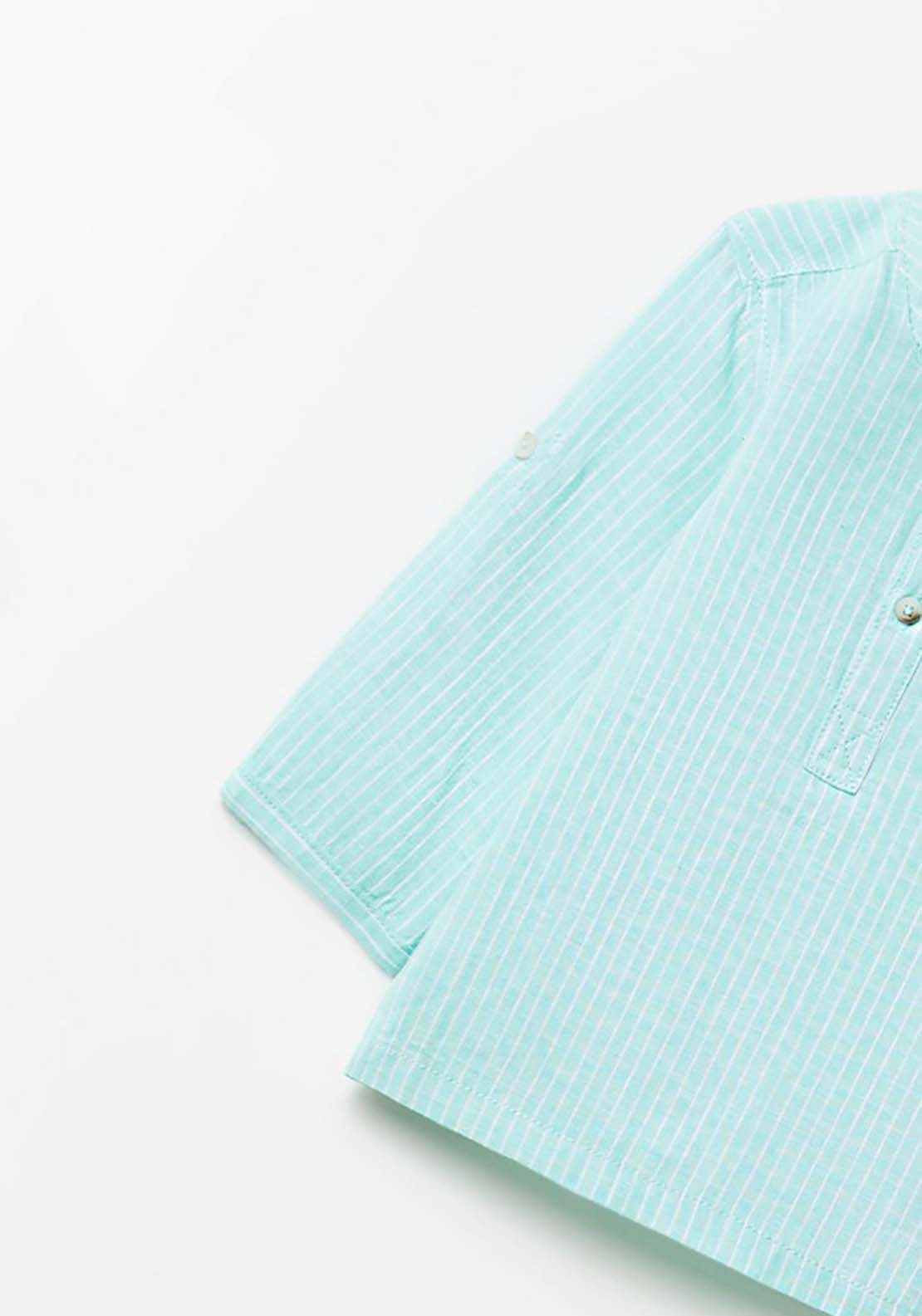 Sfera Striped Linen Shirt - Green 2 Shaws Department Stores