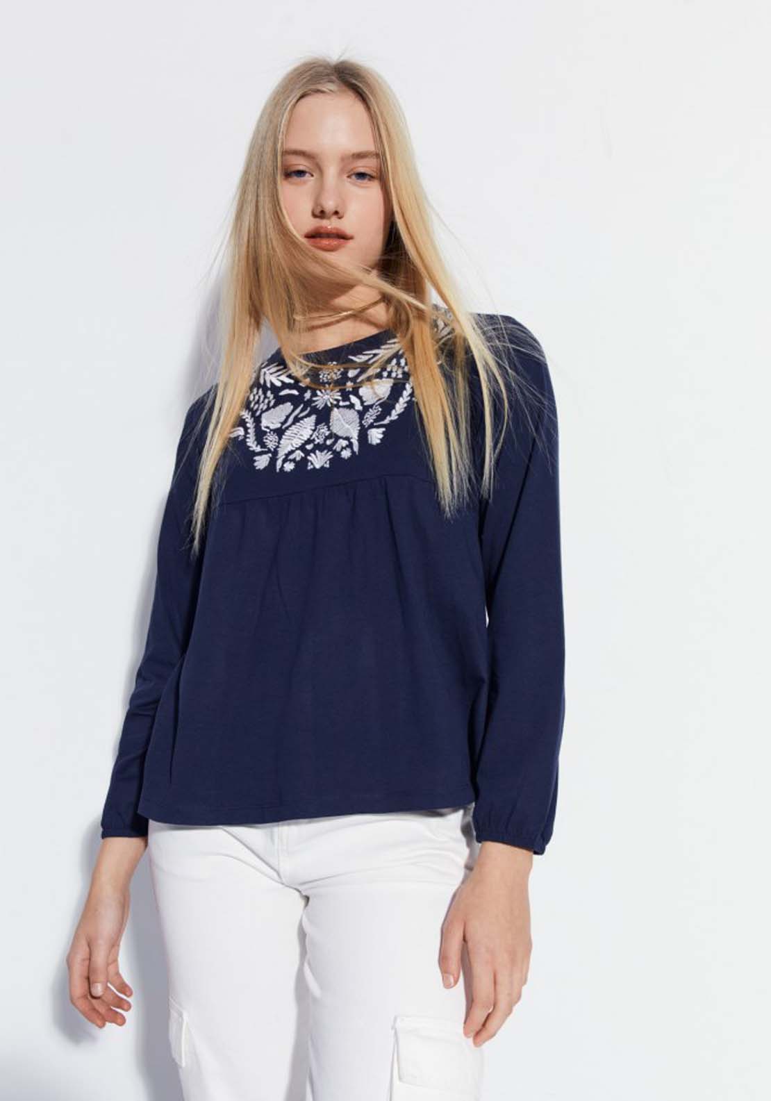 Sfera Long Sleeve Front Embroidered Top 1 Shaws Department Stores
