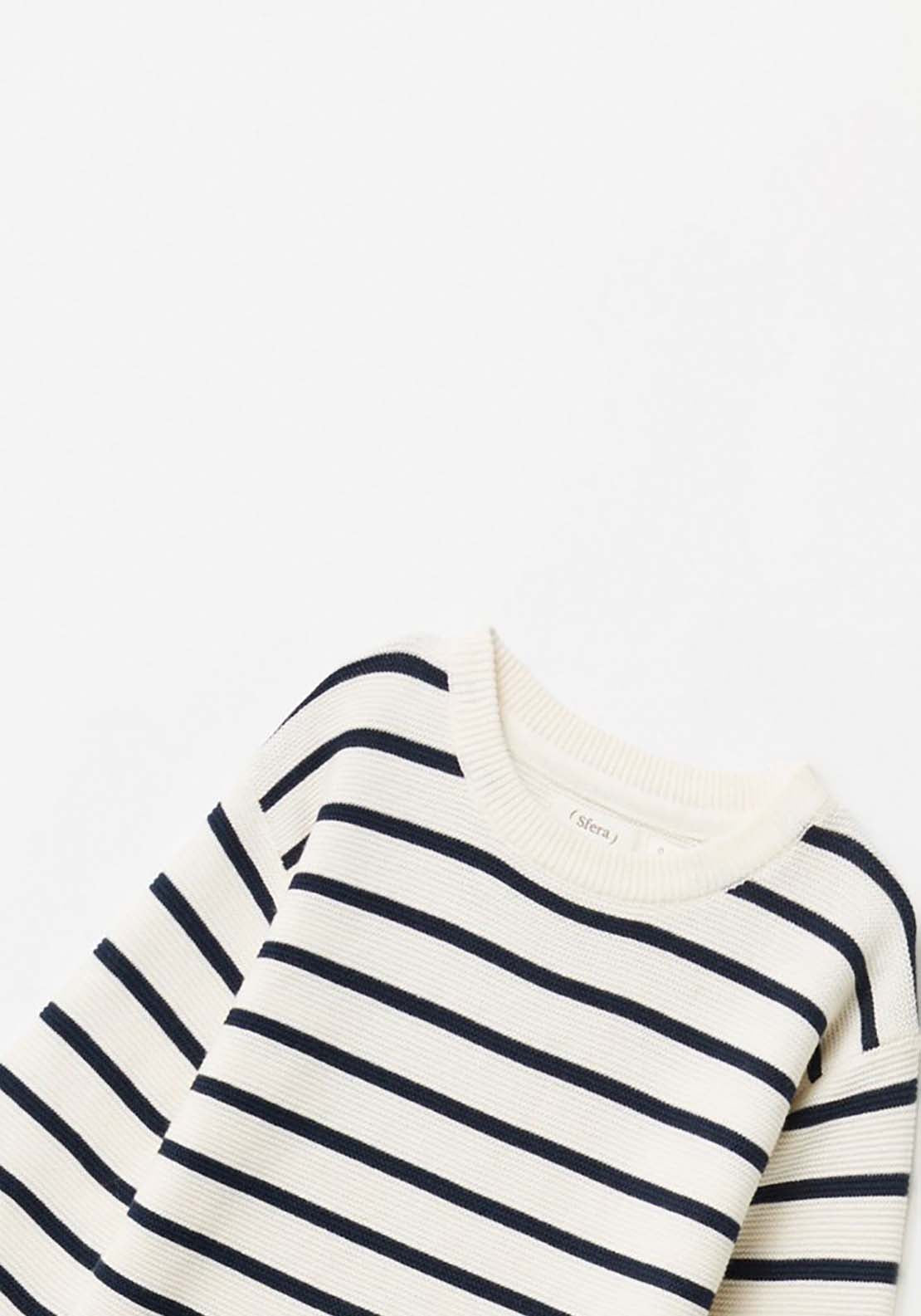 Sfera Basic Stripe Knit Jumper - Cream 2 Shaws Department Stores