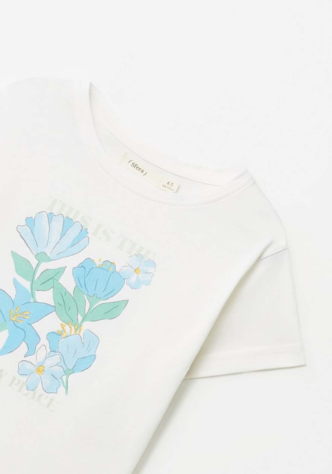 Sfera Flower Print T-Shirt - Cream 3 Shaws Department Stores